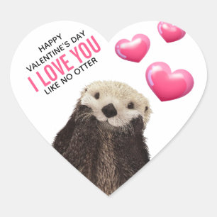 Sticker Cœur Mignonne Otter avec les coeurs Saint-Valentin Humo