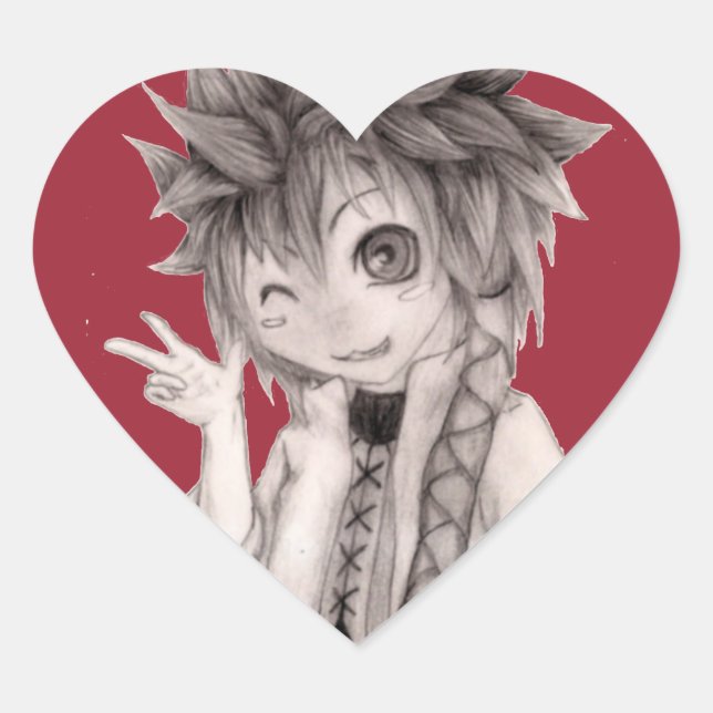 Sticker Cœur Mignonne type Anime, dessin original (Devant)