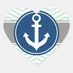 Sticker Cœur Mint Green Ancre nautique Chevron