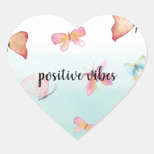 Sticker Cœur Mint Ombre Papillons rose Aquarelle