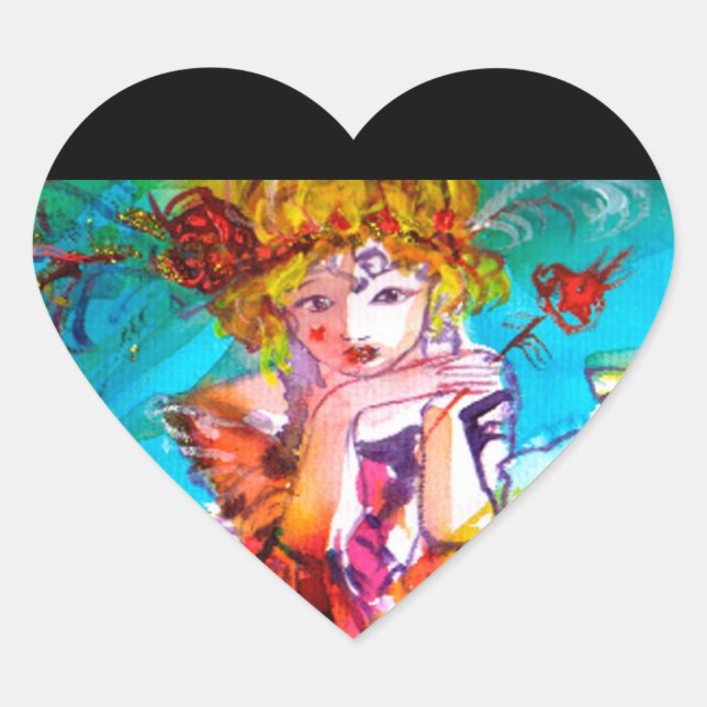 Sticker Cœur MIRANDOLINA, rose, jaune fuchsia (Devant)