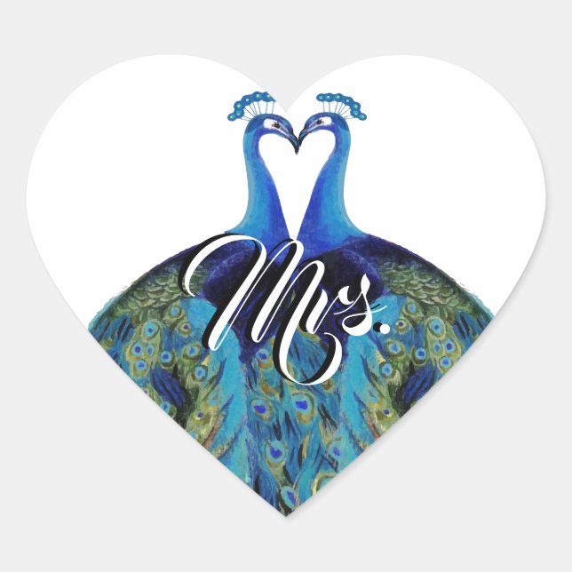 Sticker Cœur Mme Kissing Peacock Gatsby Roaring 20s Vert bleu (Devant)