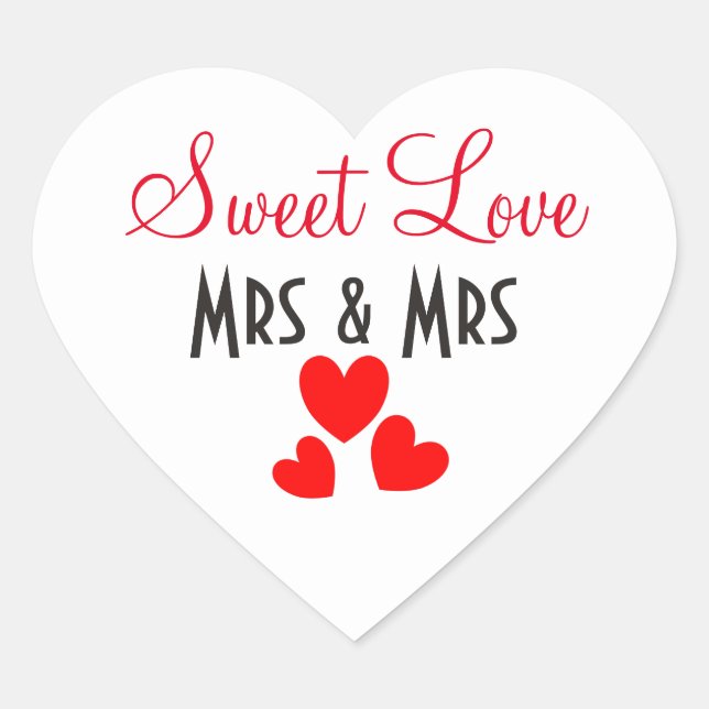 Sticker Cœur Mme + Mme Sweet Love Red Hearts Personnalisé (Devant)