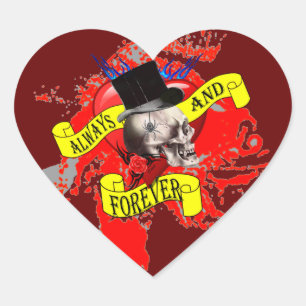 Sticker Cœur Modèle crâne romatique et tatouage cardiaque