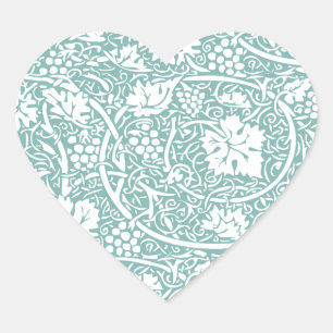 Sticker Cœur Modèle de raisin de William Morris sarcelle turquo