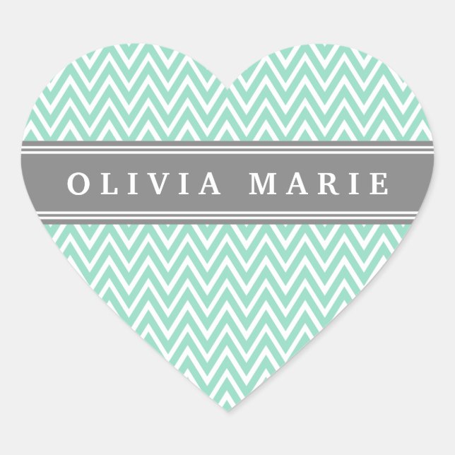 Sticker Cœur Modèle du nom de Mint Chevron Grey (Devant)