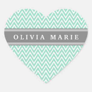Sticker Cœur Modèle du nom de Mint Chevron Grey