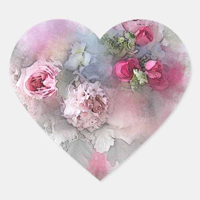 Sticker Cœur Modèle vierge aquarelle de roses rouges roses pers (Devant)