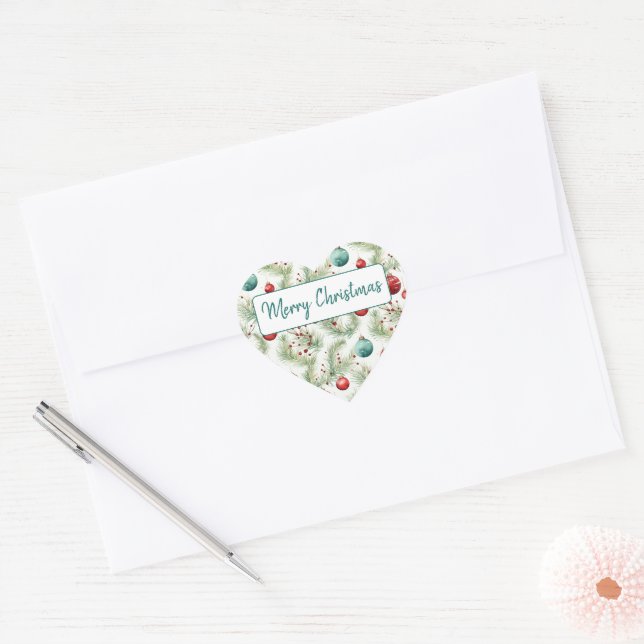 Sticker Cœur Modèles de Noël Verts et Rouges -  (Enveloppe)
