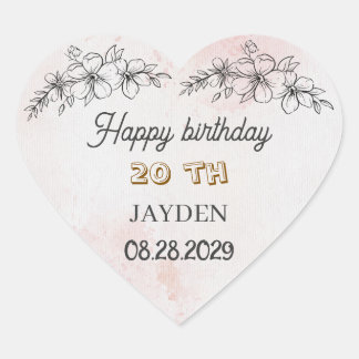 Sticker Cœur Modern Floral Birthday | Elegant Flower Design