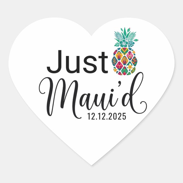 Sticker Cœur Modern Just Maui'd | Hawaii Honeymoon Couple  (Devant)