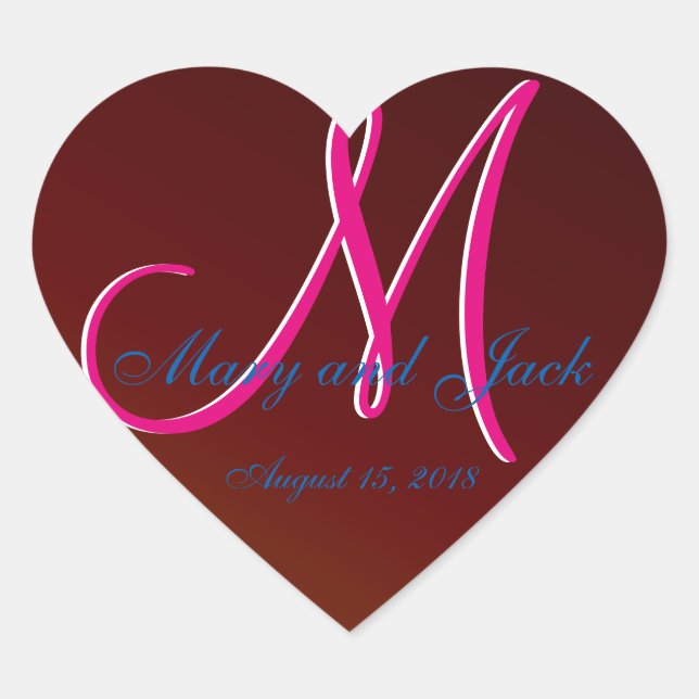 Sticker Cœur Moderne Preppy 3d Monogramme Terre ton sang rouge (Devant)