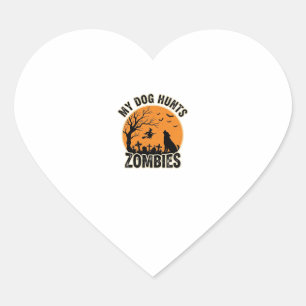 Sticker Cœur Mon chien chasse les zombies conception de chien H