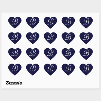 Sticker Cœur Monogramme bleu marine et blanc initial B
