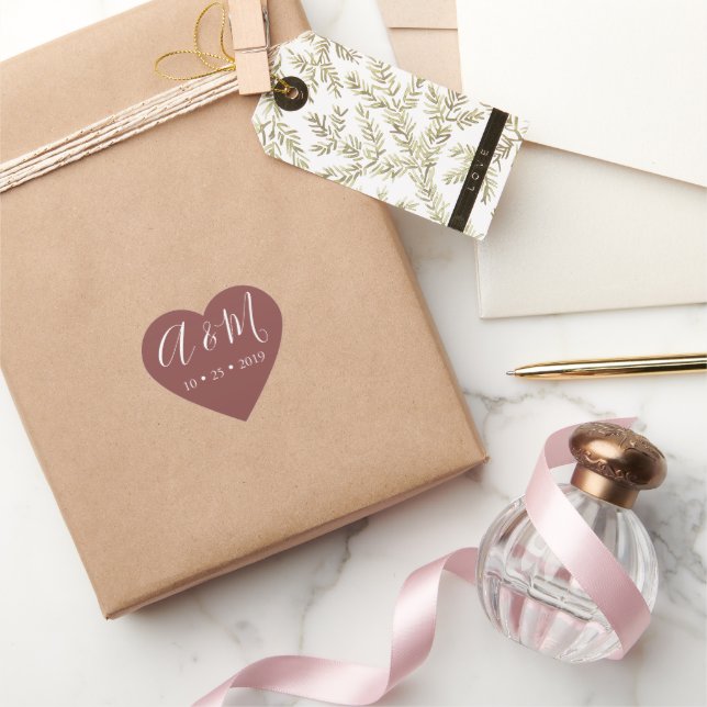 Sticker Cœur monogramme bordeaux élégant mariage (Cadeaux)