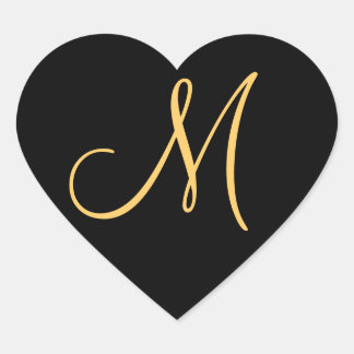 Sticker Cœur Monogramme, couleur or M initial sur noir