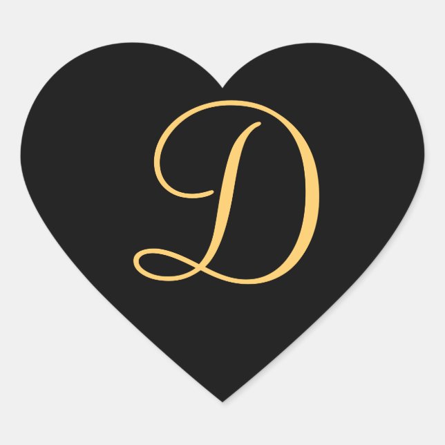 Sticker Cœur Monogramme D, script D initial de couleur or (Devant)