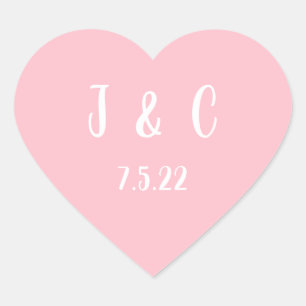Sticker Cœur Monogramme de mariage pour couple rose et blanc