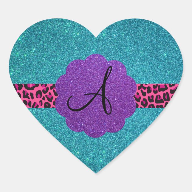 Sticker Cœur monogramme de parties scintillant turquoise (Devant)