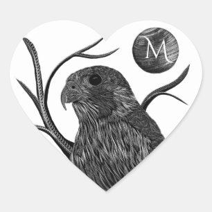 Sticker Cœur Monogramme de Pleine lune de faucon