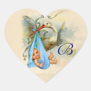 STICKER CŒUR MONOGRAMME DU COEUR DU BABY SHOWER DE STORE BLEUE,