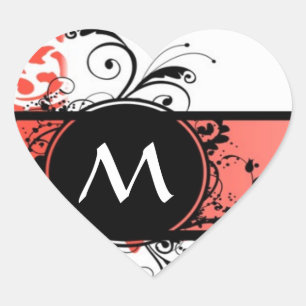 Sticker Cœur monogramme du modèle damier rouge