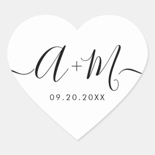Sticker Cœur Monogramme écriture personnalisée date de mariage 