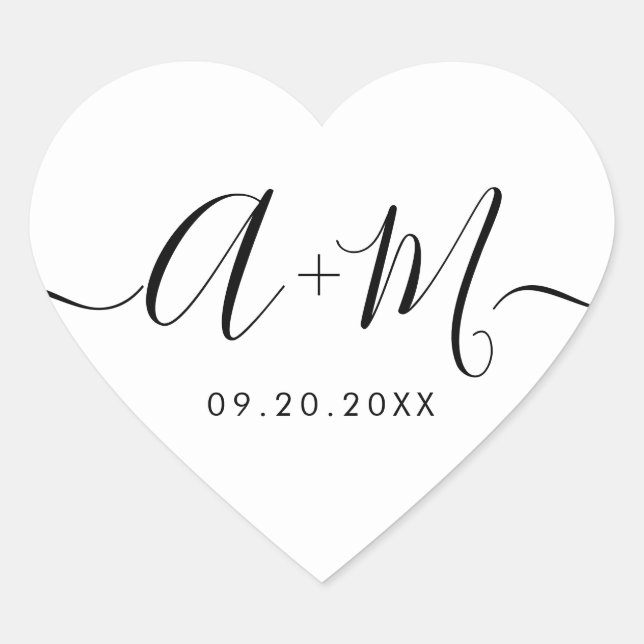 Sticker Cœur Monogramme écriture personnalisée date de mariage  (Devant)