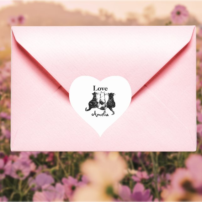 Sticker Cœur Monogramme envoyé avec amour Chat blanc noir (A little love from one cat lover to another. 🐈‍⬛😽)