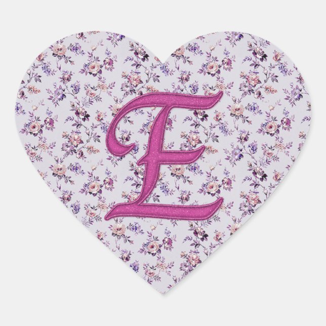 Sticker Cœur Monogramme Floral Vintage E (Devant)