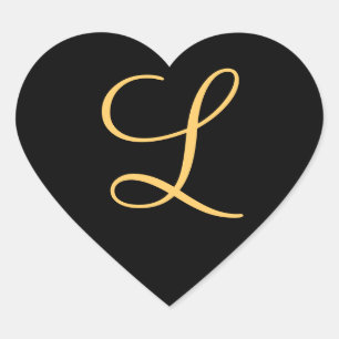 Sticker Cœur Monogramme, L initial de couleur or sur le noir,