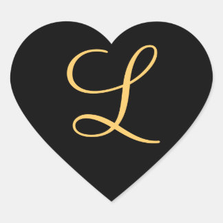 Sticker Cœur Monogramme, L initial de couleur or sur le noir,