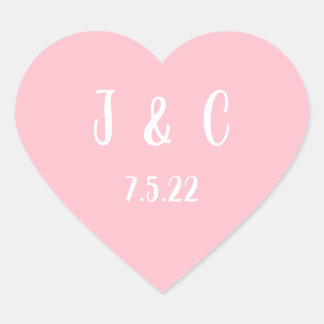 Sticker Cœur Monogramme Mariage rose et blanc