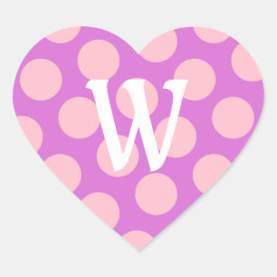 Sticker Cœur Monogramme Moderne Blanc Orchidée et Points Pink
