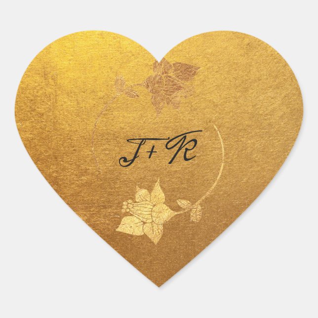 Sticker Cœur Monogramme noir Golden Kraft Flower initial minima (Devant)