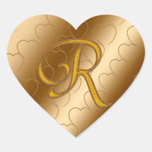 Sticker Cœur Monogramme Or de luxe R