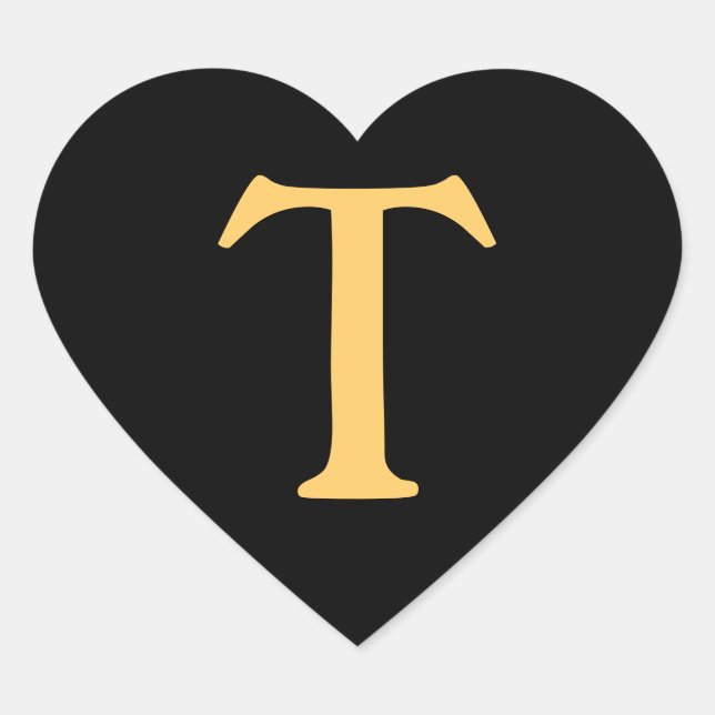 Sticker Cœur Monogramme or T sur arrière - plan noir (Devant)