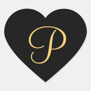 Sticker Cœur Monogramme P, de couleur or sur fond noir,