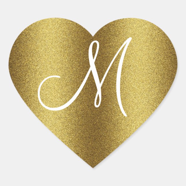 Sticker Cœur Monogramme Parties scintillant d'or (Devant)