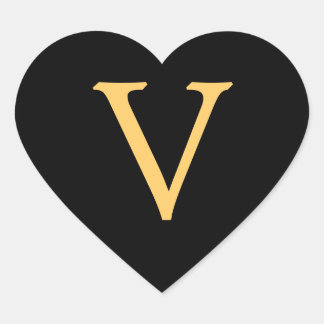 Sticker Cœur Monogramme V, V initial de couleur or sur le noir,
