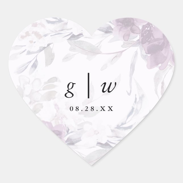 Sticker Cœur Monogramme végétal doux et Mariage de date (Devant)