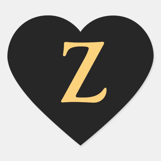 Sticker Cœur Monogramme Z, couleur or Z initial sur noir (Devant)
