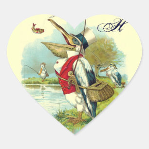Sticker Cœur MONSIEUR PELICAN PÊCHE MONOGRAM DU COEUR, crème