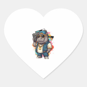 Sticker Cœur Moo Deng Shirt Moo Deng Hippo Hip hop Boombox Gang