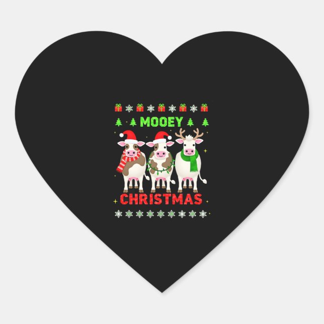Sticker Cœur Mooey Christmas Cow Christmas Ugly Sweater Pajama  (Devant)