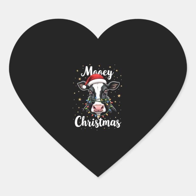 Sticker Cœur Mooey Christmas Santa Christmas Lights Cow Lovers  (Devant)