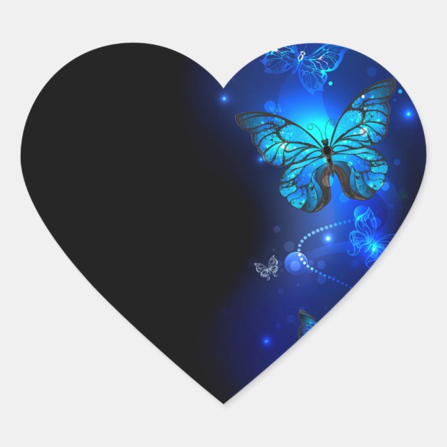 Sticker Cœur Morpho Butterfly in the Dark Background (Devant)