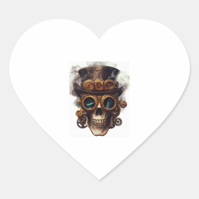 Sticker Cœur Moteur crâne Steampunk (Devant)