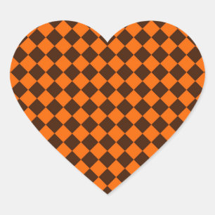 Sticker Cœur Motif à carreaux diamant marron orange