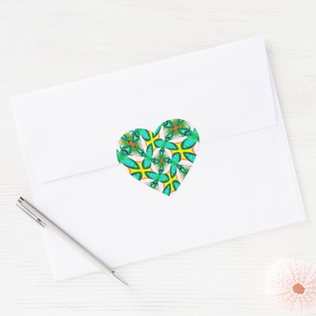 Sticker Cœur Motif Abstrait de fleurs vertes (Enveloppe)